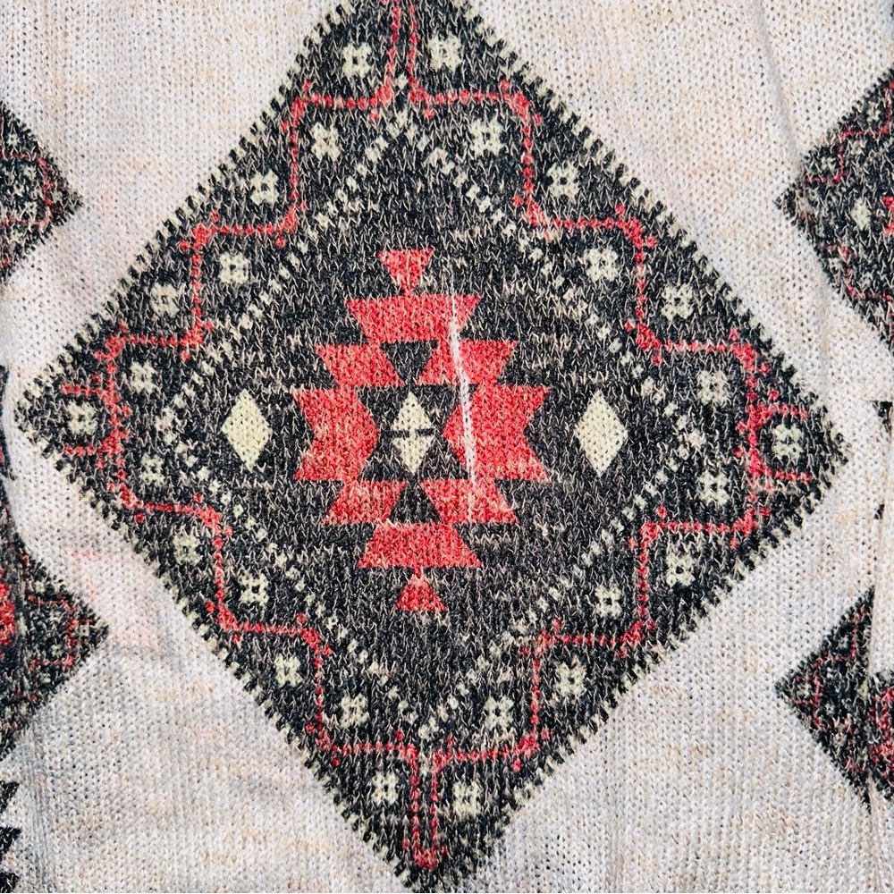 Geometric Patterned Knit Split Hem Open Back Swea… - image 2